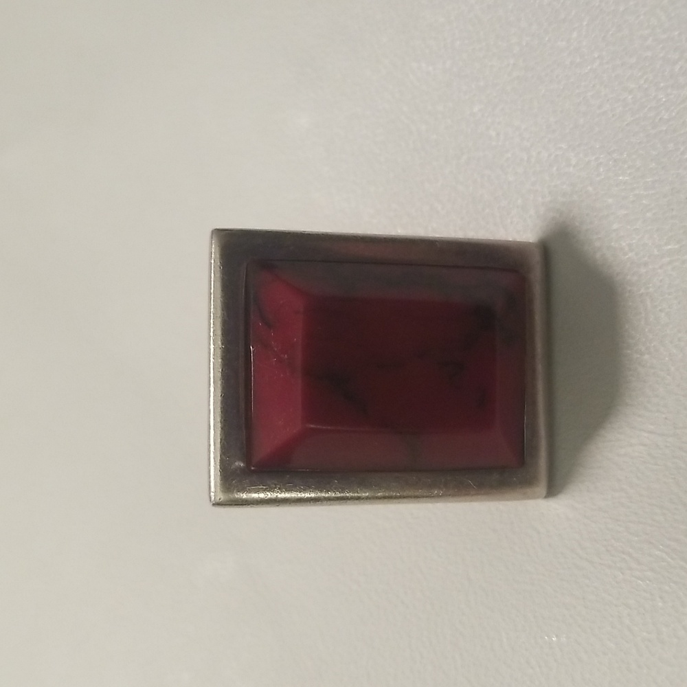 Women's ATI 925 Mexico Simulated  Square Red Stone with Sterling Silver Band